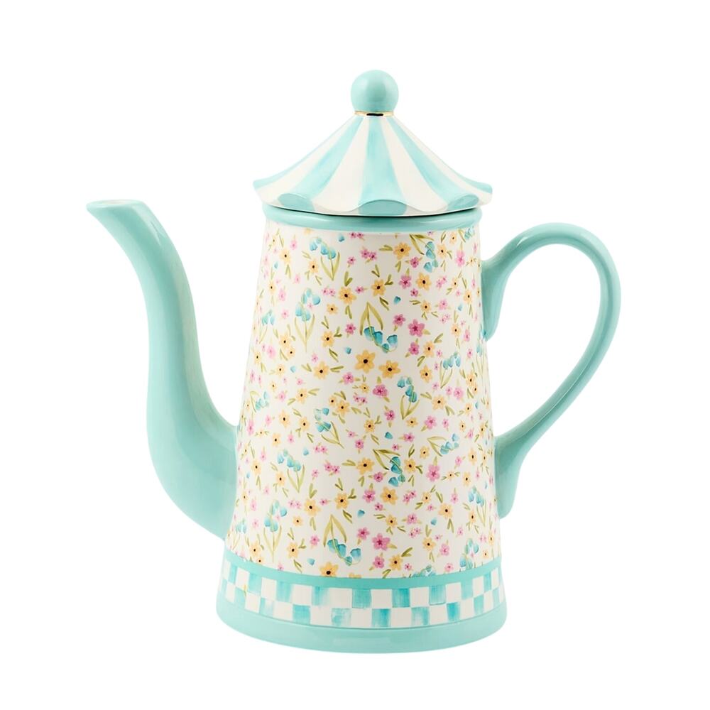 NEW MacKenzie-Childs Posie Patch Ceramic Teapot 64oz Hand Painted Floral